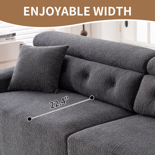 LY-029 GRAY COMPRESSION SOFA 4-seater Combined Sofa, Wood Grain Chenille Fabric, Full Sponge Compression Sofa,combined Sofa With 2 Pillows For Living Home Furniture Apartment